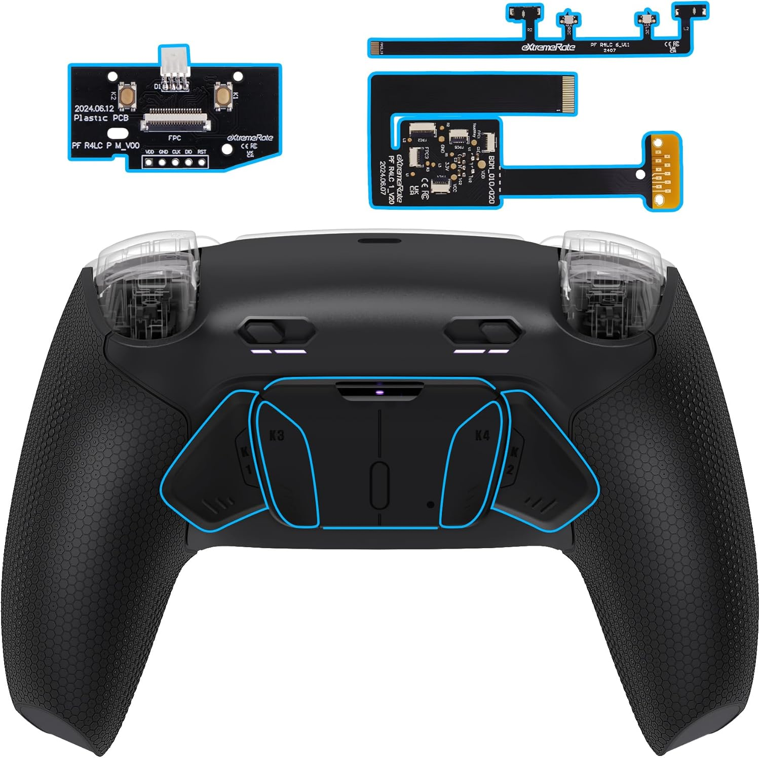 Extremerate RISE4 plus MAX Back Paddles Kit with Clicky Trigger Stops & Rubberized Grip for PS5 Controller BDM-010 020, Remappable Back Buttons Kit for PS5 Controller - Black - NO Controller