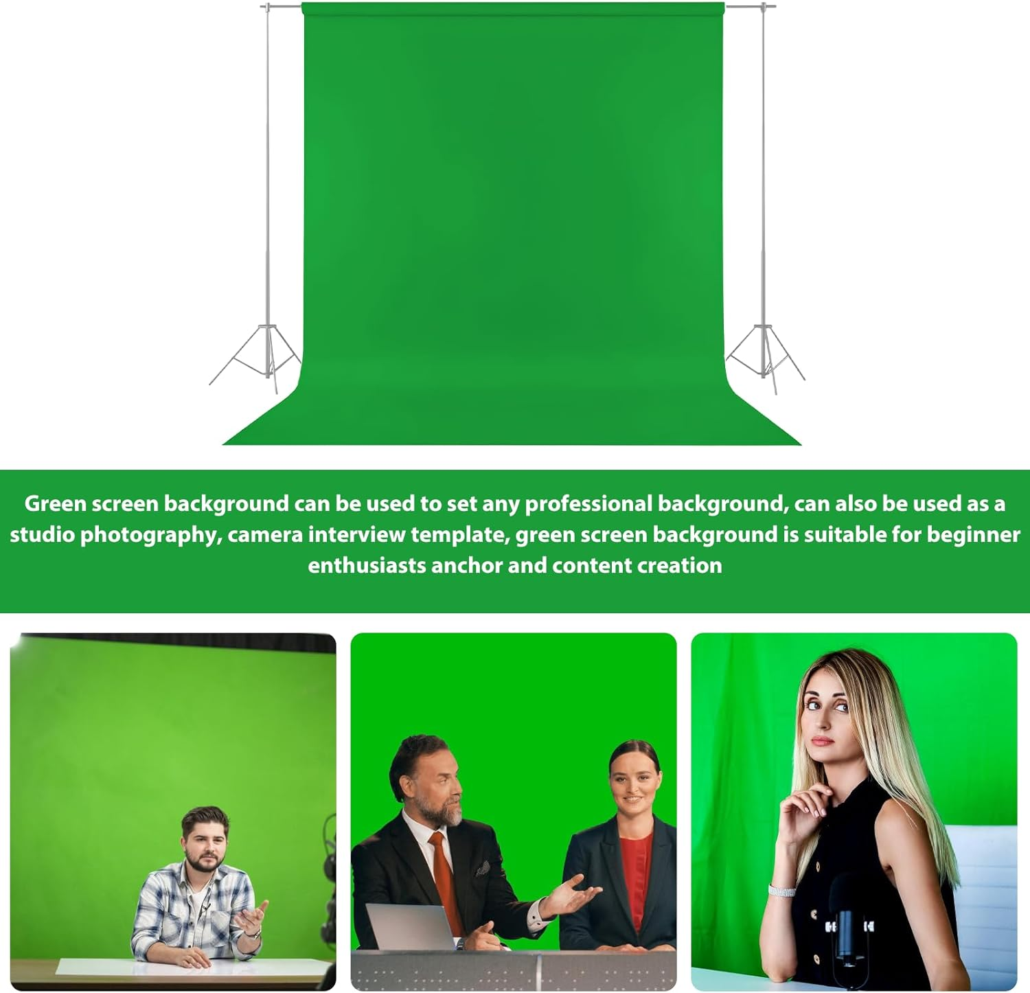 WIYETY 150 X 300 Cm Green Screen Background: Photo Wall Background Washable, Green Screen Background for Photography Video and TV Recording image number 1