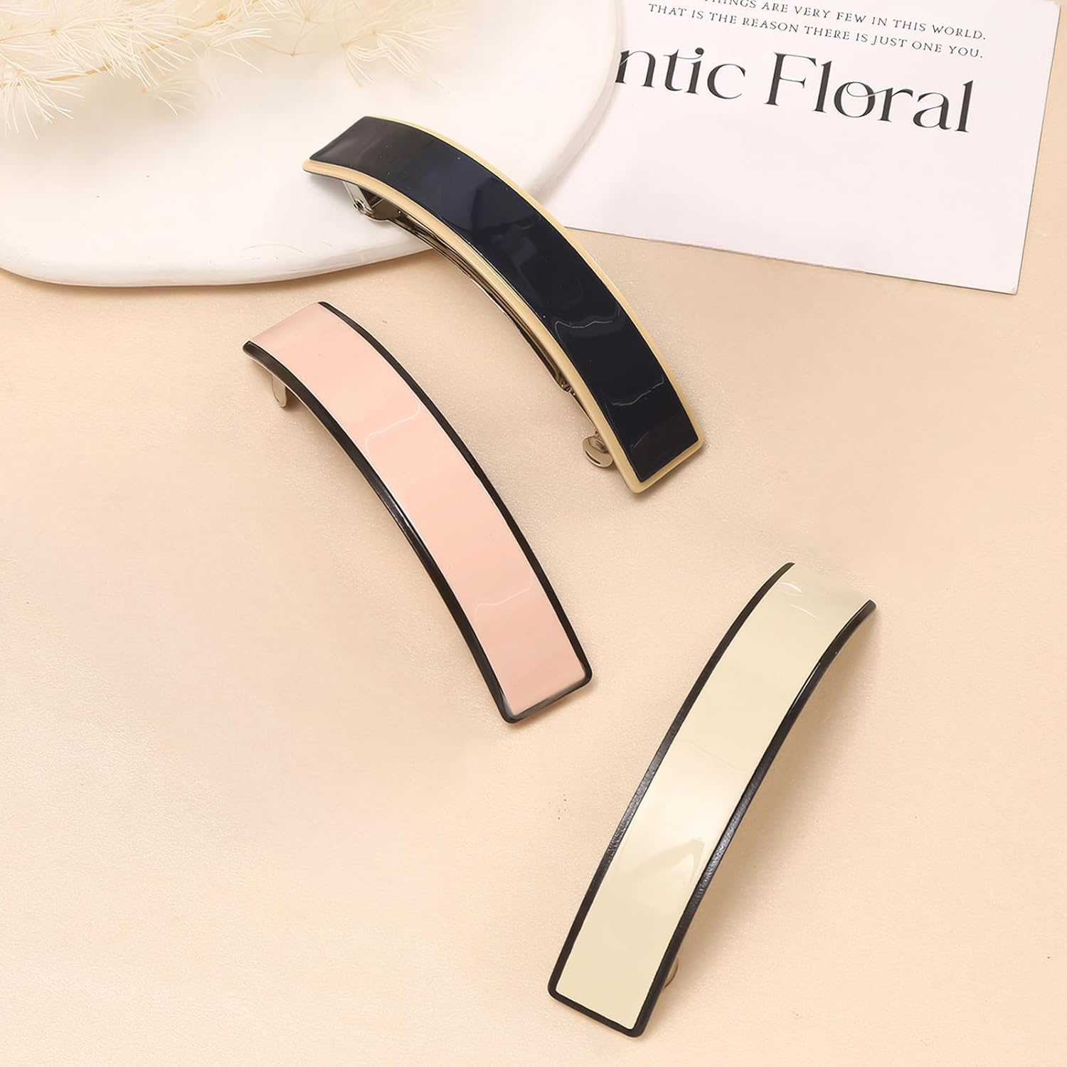 Pack of 3 French Hair Clips for Women, Automatic Large Classic, French Stylish Hair Clip, for Fine Hair and Medium Thick Hair (Pink, White, Black) image number 6