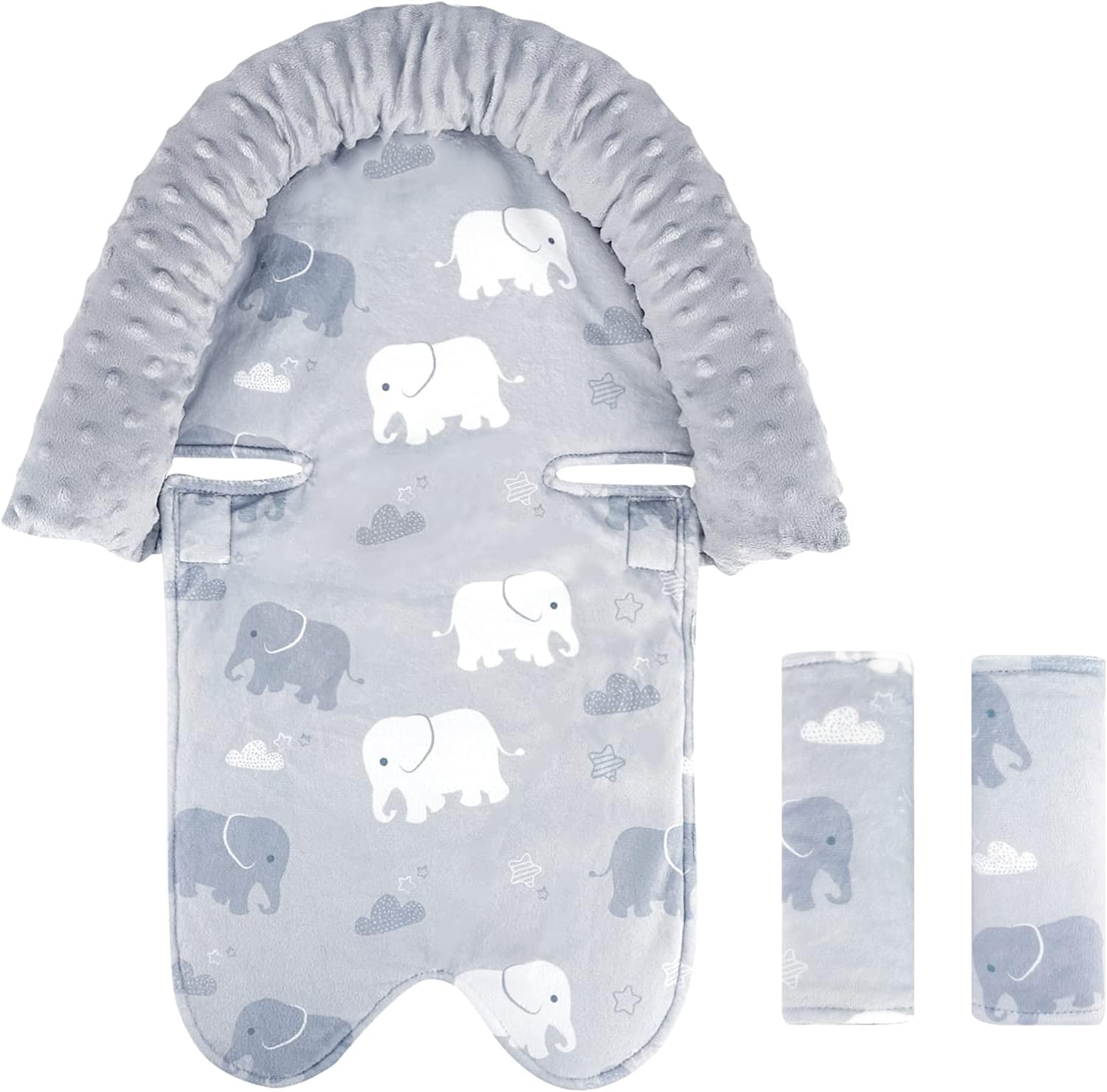 TANOFAR Baby Car Seat Insert and Strap Covers, Gray Carseat Head Support for Boys, Soft Unisex Cushion Fit for Car Seats, Stroller, Bouncers, Elephant image number 3