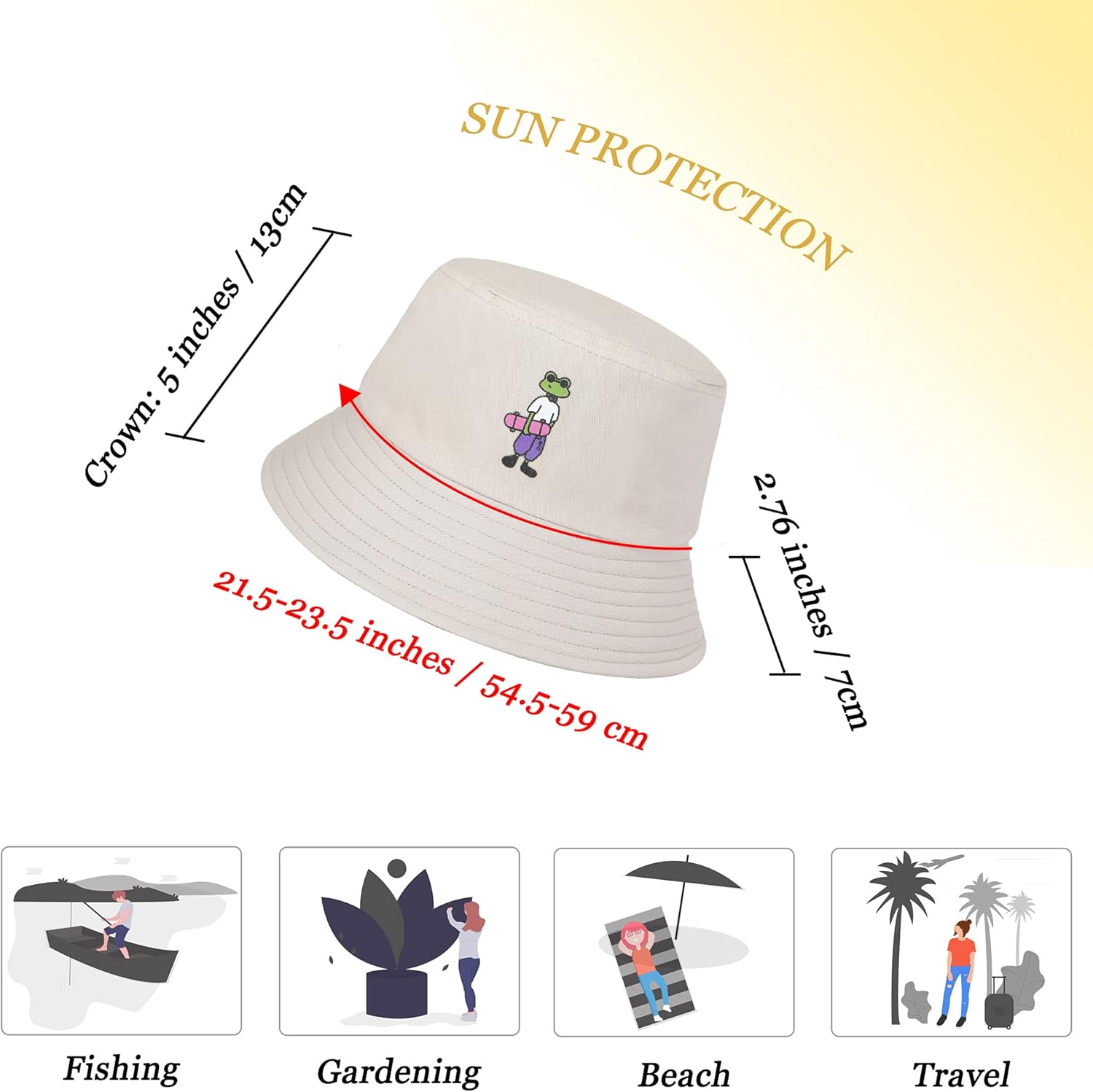 ZLYC Unisex Travel Lovely Print Bucket Hats Cute Outdoor Fishmen Cap image number 3