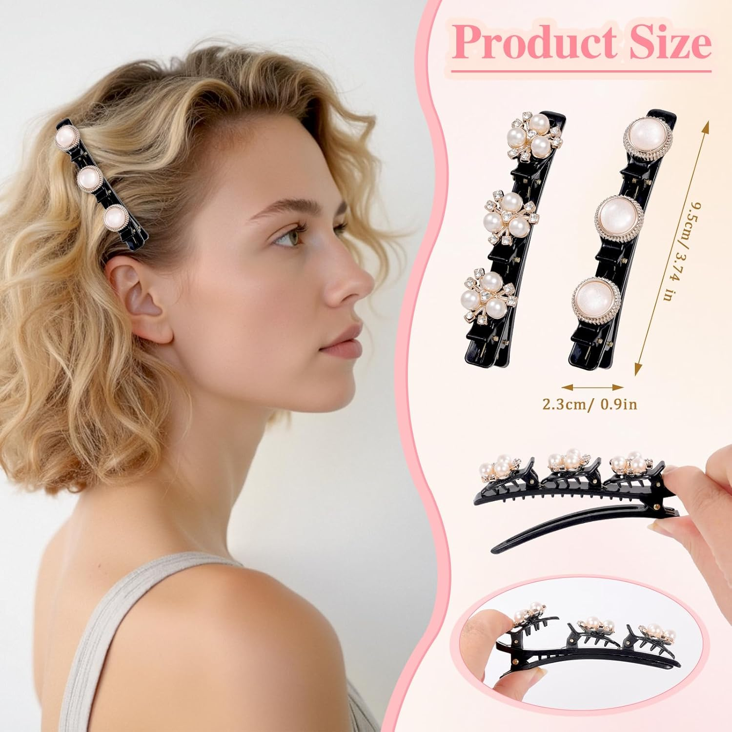 JSRQT 8Pcs Elegant Pearl Braided Hair Clips, French Duckbill Hairpin for Women Girls, Double Layer Design Bangs Clip Hair Slides with 3 Mini Hairpins, Fashion Barrettes Accessories, 4 Styles image number 5
