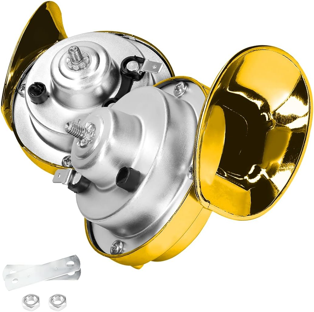 Moly Magnolia 300DB Super Loud Train Horn, 2PCS Car Air Electric Snail Double Horn, 12V Waterproof Air Horns Replacement Kit, Auto Accessories Universal for Motorcycle, Truck, Bike, Boat (Wine Red)