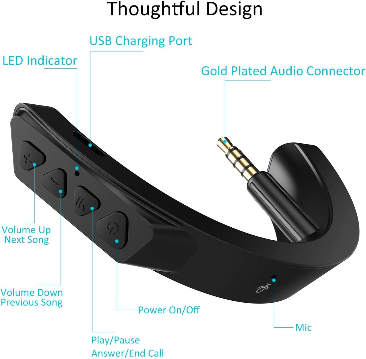 Upgraded Wireless Bluetooth 5.0 Adapter for Bose Quietcomfort QC 25 with Aptx/Mic/Volume Control, Black image number 2