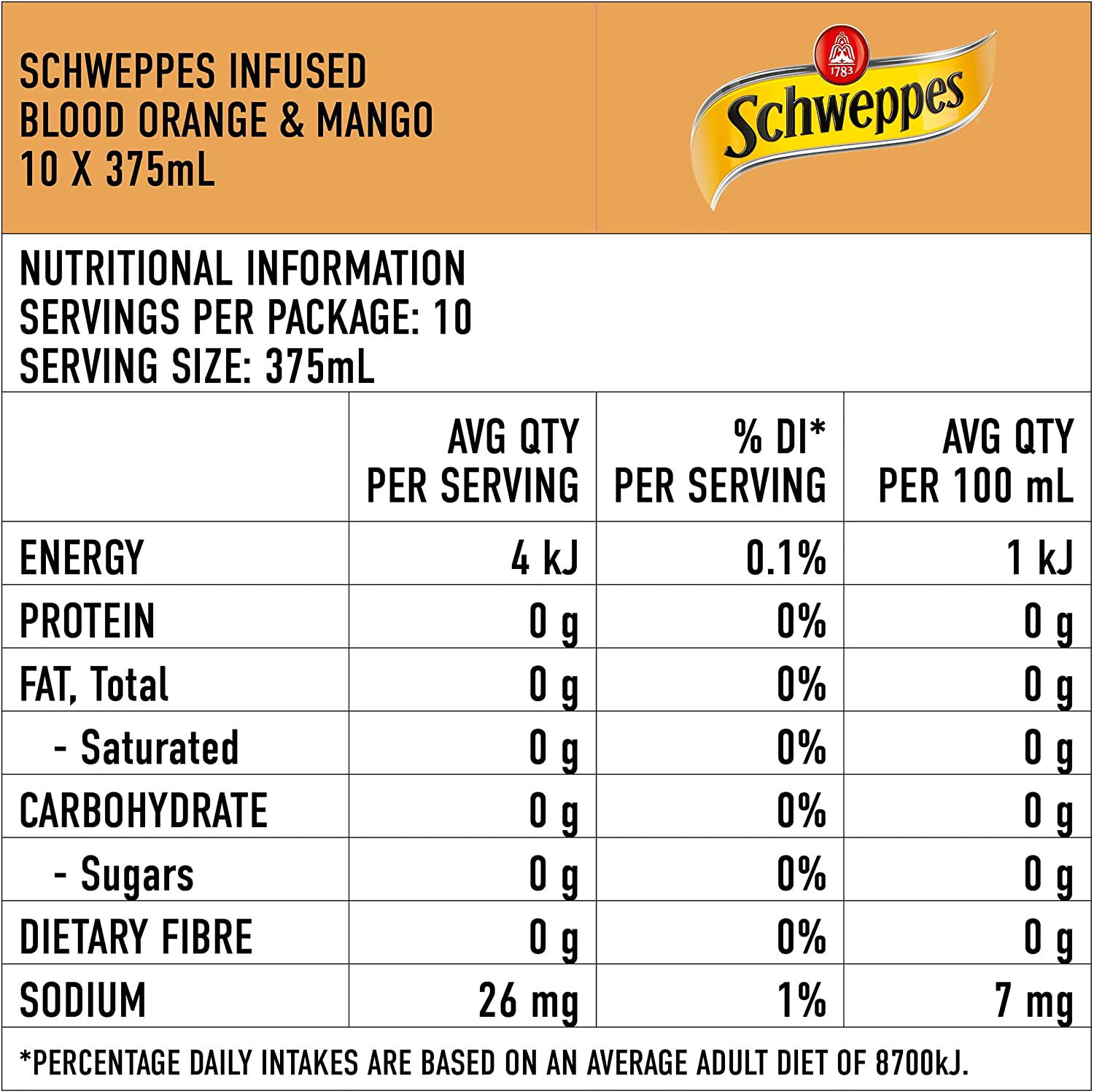 Schweppes Infused Sparkling Water Cans Blood Orange Mango - 10 X 375Ml image number 6