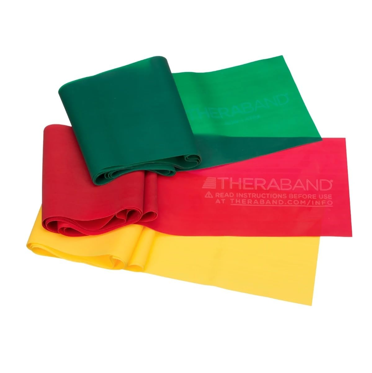 Theraband Professional Non-Latex Resistance Bands for Upper and Lower Body Exercise, Strength Training without Weights, Physical Therapy, Lower Pilates, and Rehab, Yellow & Red & Green, Beginner Set