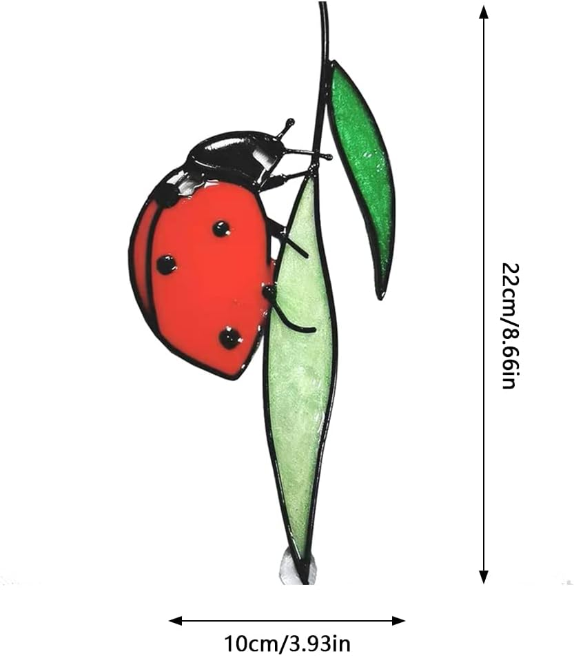 Ladybug on a Leaf Window Hangings Suncatcher Stained Glass Effect Ornament 22Cm Alloy Pendant Sun Catcher for Livingroom Bedroom Garden Fence Spring & Summer Decoration Hand Printed Gifts image number 6