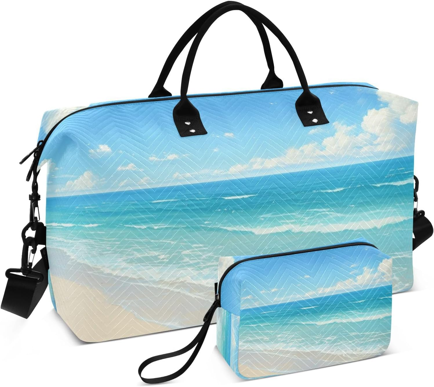 Summer Beach Blue Waves Travel Bag Carry on Shoulder Weekend Tote Sports Duffel Bags with Adjustable Strap for Sports Large Capacity, Summer Beach Blue Waves, 1 Size image number 4