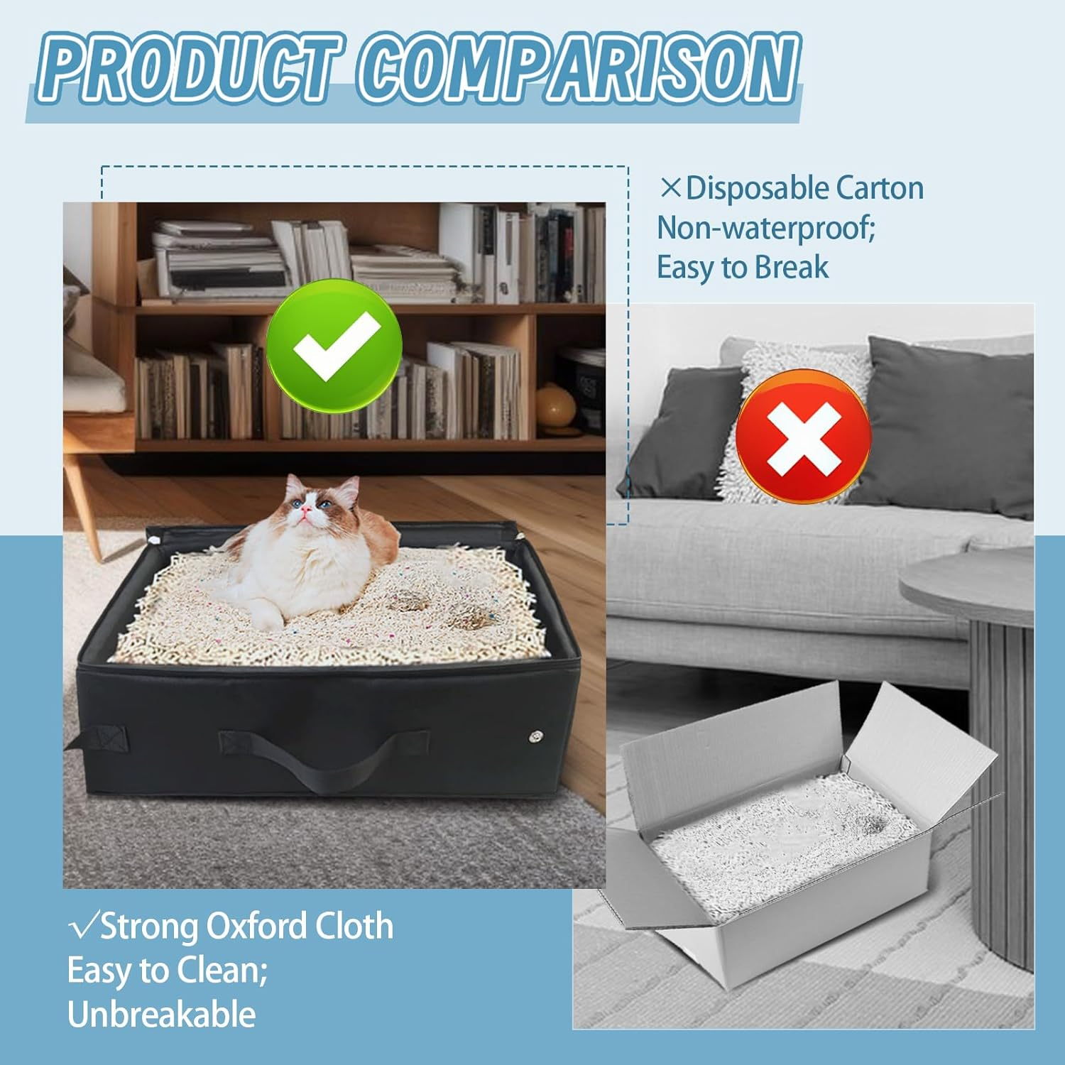 Foldable Cat Litter Tray, Foldable Travel Cat Litter Tray with Lid, Waterproof Cat Litter Tray Made of Oxford Fabric for Large Cats, Foldable Portable Cat Litter Tray for Car, Outdoor Travel with Pets image number 6