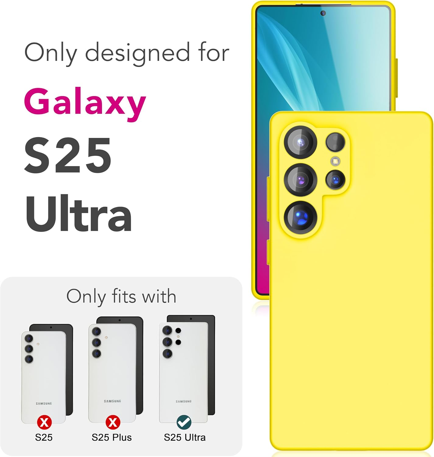 NALIA Phoenix Case for Samsung Galaxy S25 Ultra, Wipe-Clean Velvet, Soft Liquid Silicone Mobile Phone Case, Fluffy Microfibre Lining, Thin Non-Slip Silicone Protective Case, Colour: Neon Yellow - Ash Grey image number 6