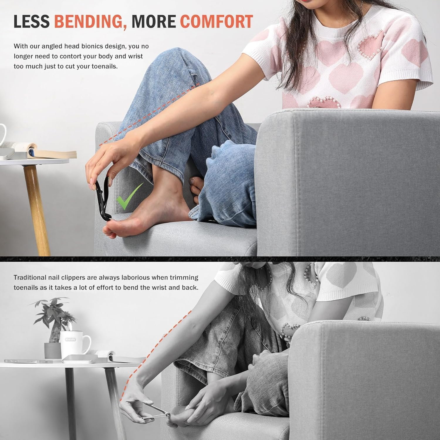 Angled Head Nail Clippers for Seniors,Premium Steel Nail Cutter Trimmer with Catcher for Men and Women,Ergonomic Toenail Clipper for Thick Nails,Black image number 1