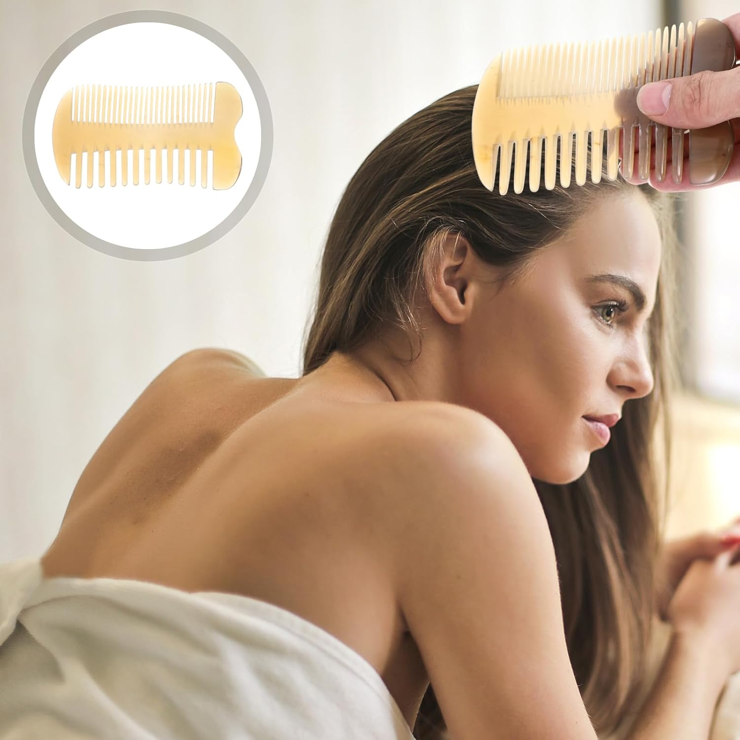 FRCOLOR Double-Sided Massage Comb Hair Care Comb Ox Horn Comb Hair Combs Beard Comb Ox Horn Styling Comb Double Sided Comb Horn Comb for Hair Cutting Comb Tool Scalp Sandboard Man image number 3