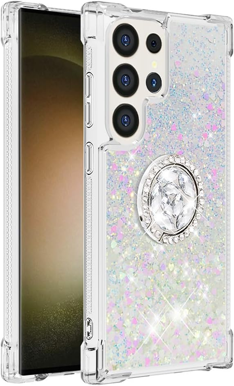 QIWEIQING Compatible with Samsung Galaxy S25 Ultra Liquid Case, Liquid Bling Quicksand Flowing Soft TPU Silicone Case with 180 Degree Ring Stand Case for Samsung S25 Ultra. Colourful YBH image number 7