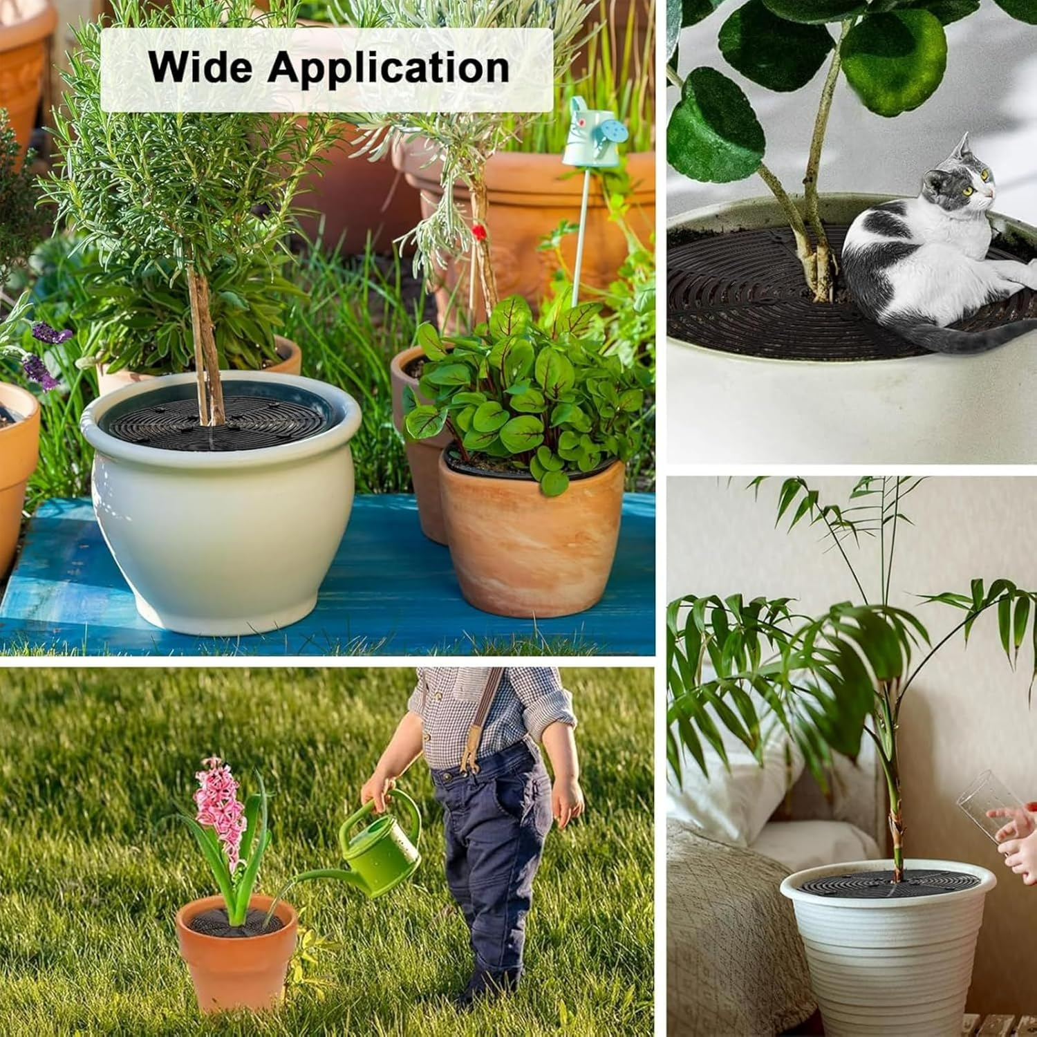 OOTSUN 4PCS Plastic Grid Plant Pot Covers, 30Cm Cuttable Flower Pot Cover with 32 Stakes for Indoor Outdoor Potted Plants for Indoor/Outdoor Potted Plants Soil Protector Grid Cover,Black image number 1