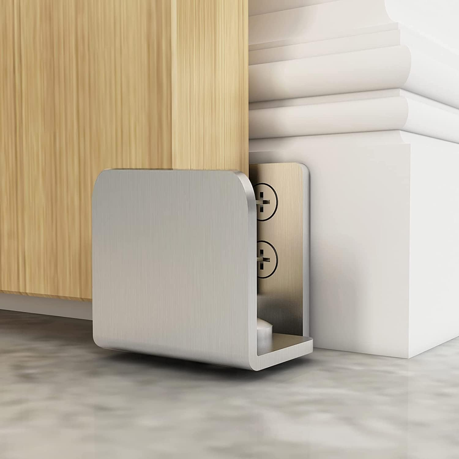 Stainless Steel Floor Guide Wall Mount Sliding Barn Door Hardware up to 1-3/4"W 1-7/8"H Set of 2