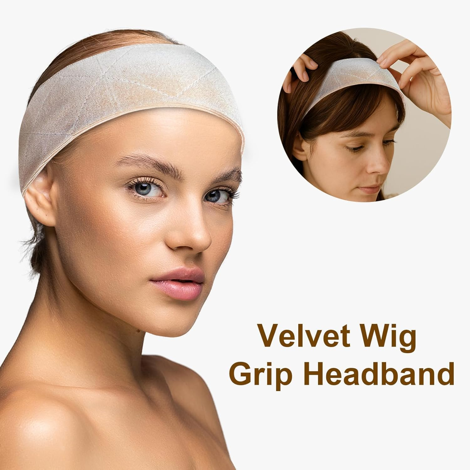 Velvet Elastic Wig Headbands, 3Pcs Non Slip Velvet Wig Grip Headbands, Flexible Velvet Grip Head Band for Women