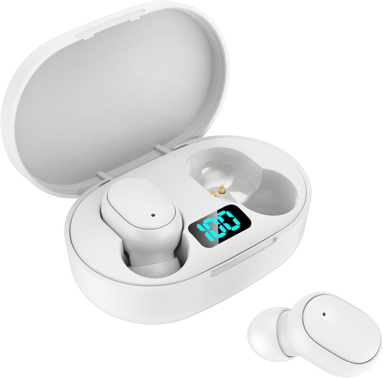 Laser True Wireless Earphones White with LED Battery Display Bluetooth 5.3 TWS Headphones USB-C Charging Case for Music Calls Travel Gym Work image number 1
