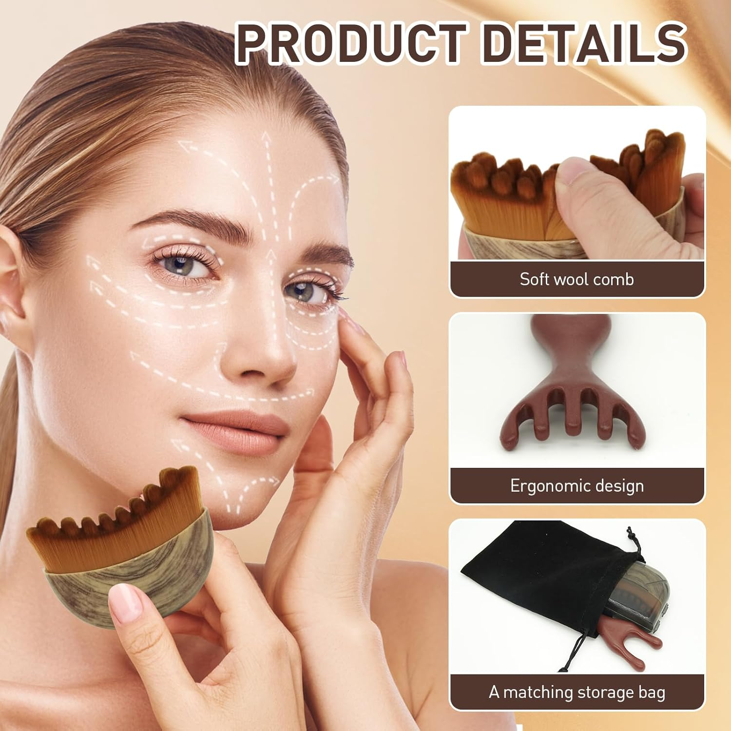 Lymphatic Face Brush, Lymphatic Contour Face Brush with 1 Massage Comb, Lymphatic Drainage Massager Chin and Jaw Shaping Facial Cleansing, Dry Face Brush (With Storage Bag) - Set-A image number 6