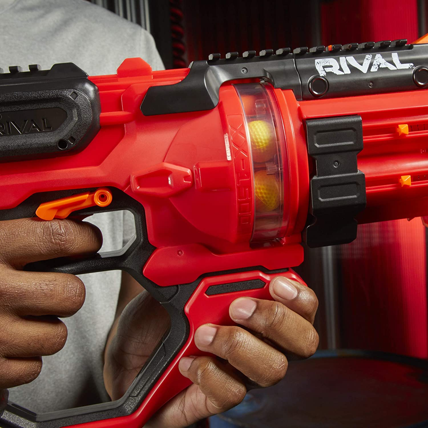 NERF E6638UF1 Rival Roundhouse XX-1500 Red Blaster - Clear Rotating Chamber Loads Rounds into Barrel - 5 Integrated Magazines, 15 Nerf Rival Rounds image number 3