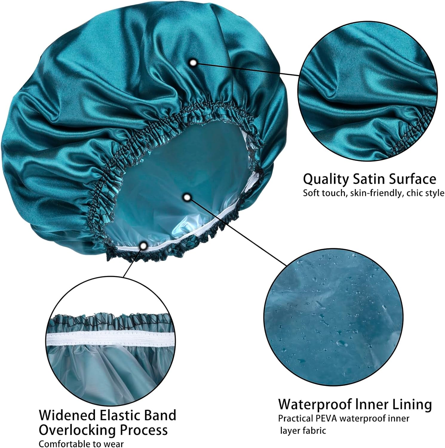 Shower Caps for Women, 4 PCS Elastic and Reusable Bath Caps, Double Waterproof Layers Shower Cap, Bathing Shower Caps, Environmental Protection Hair Bath Hat - Solid Color - Floral image number 2