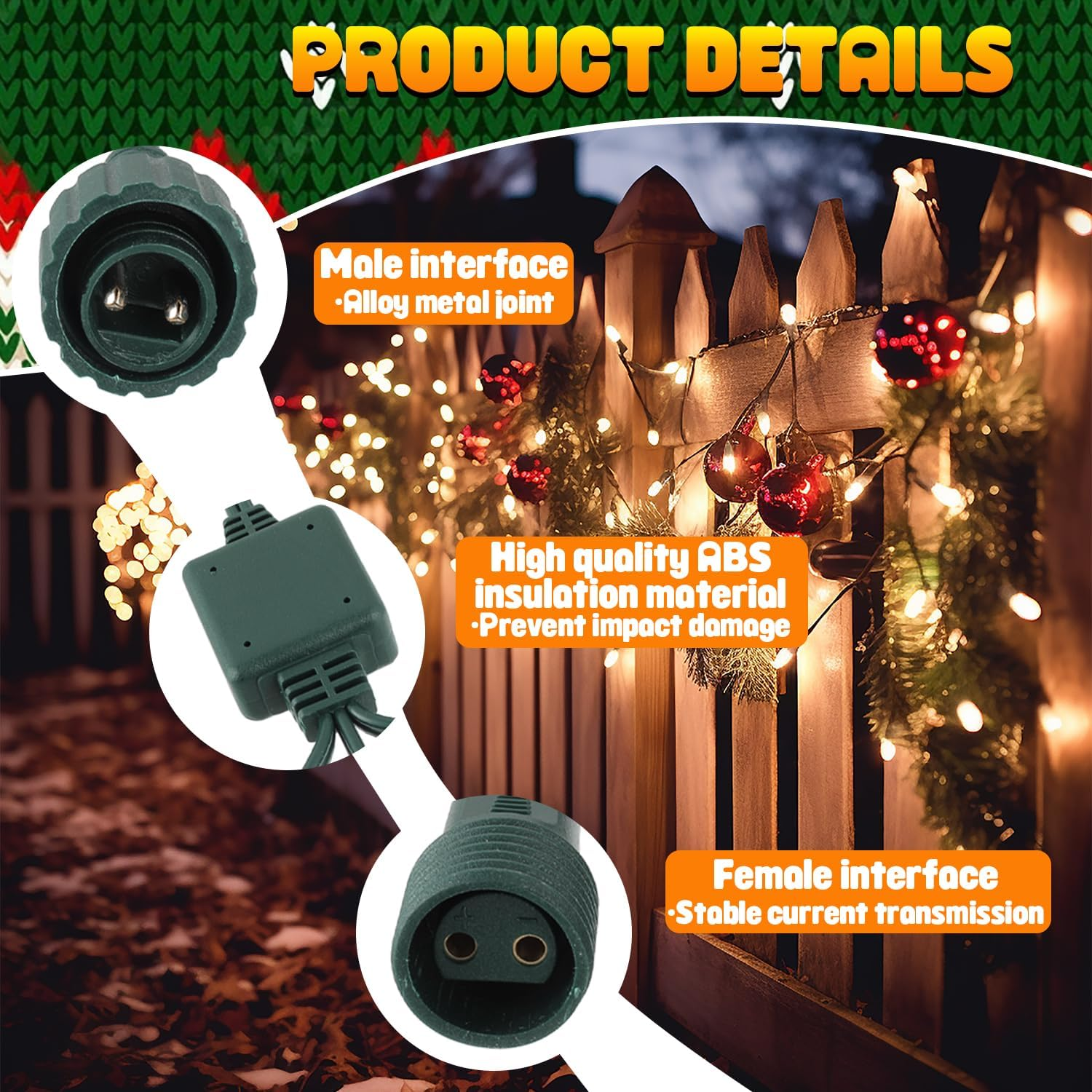 HUAREW Fairy Lights Extension Splitter 72 Inches, 2-Pin Fairy Lights Extension Cable IP44 Waterproof, for Indoor and Outdoor Lights, Fairy Lights, Icicle Lights (1 to 4) image number 1