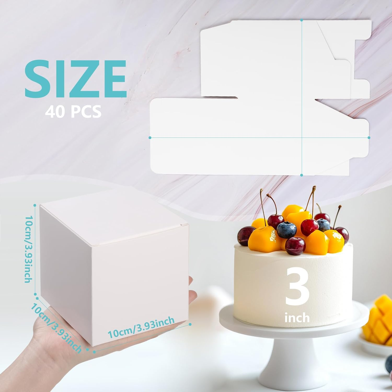 Geepen 40-Pack Kraft Gift Boxes 10X10X10Cm, Small Brown Paper Boxes with Lids for Favours, Weddings, Parties, Jewellery, and DIY Crafts White image number 1