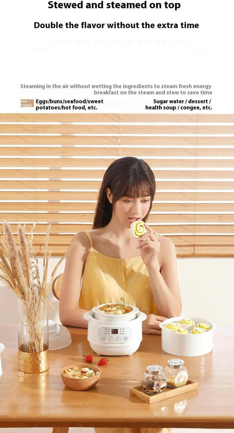 ◉ Electric Stew Pot with Steamer, 1L Mini Ceramic Slow Cookers, 6 Smart Menus | 24H Appointment & No Time Limit Keep Warm | Anti-Dry Burning | Anti-Overflow for Household Stew Pot, Soup, Baby Porridge image number 1