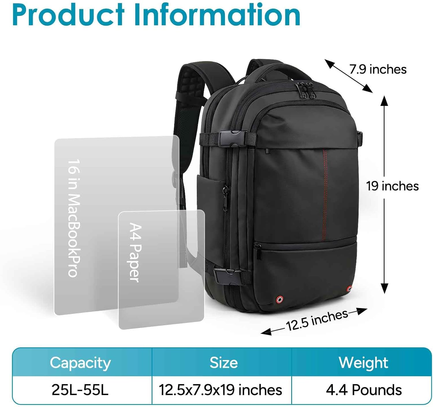 Travel Inspira Vacuum Backpack with Pump and Laptop Compartment, Large Capacity Business Rucksack with Multiple Pockets, Black image number 2