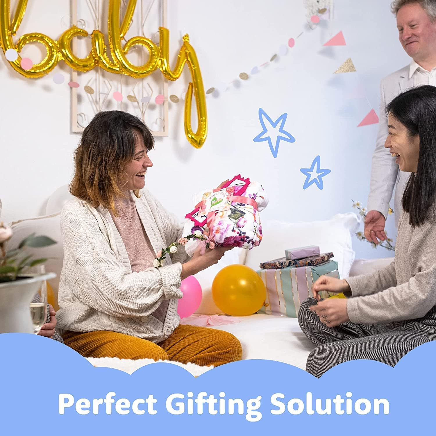 Baby Monthly Milestone Blanket Girl - Floral Plush Fleece Baby Photography Backdrop Memory image number 4