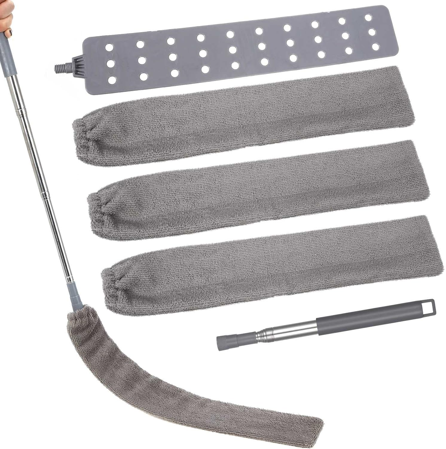 Heyu-Lotus Retractable Gap Dust Cleaner with 4 Washable Cloths, Microfibre Hand Duster, Stretchy Duster with Stainless Steel Telescopic Pole, Duster, Microfibre Corner Broom, Duster image number 1