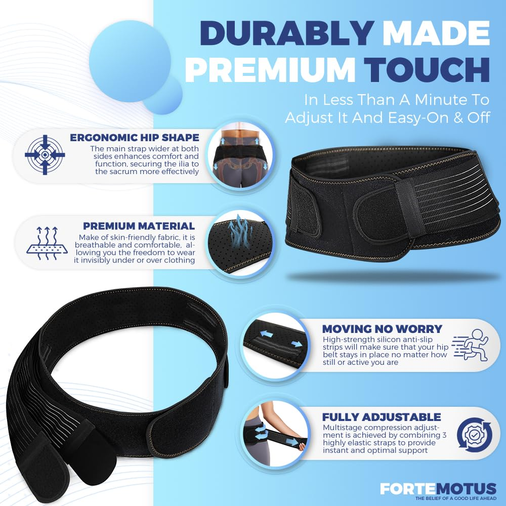 FORTEMOTUS Sacroiliac Hip Belt, Sacroiliac Joint Belt with Adjustable Compression Support Back Brace for Sciatica, Pelvic, Lower Back Pain Relief, L image number 3