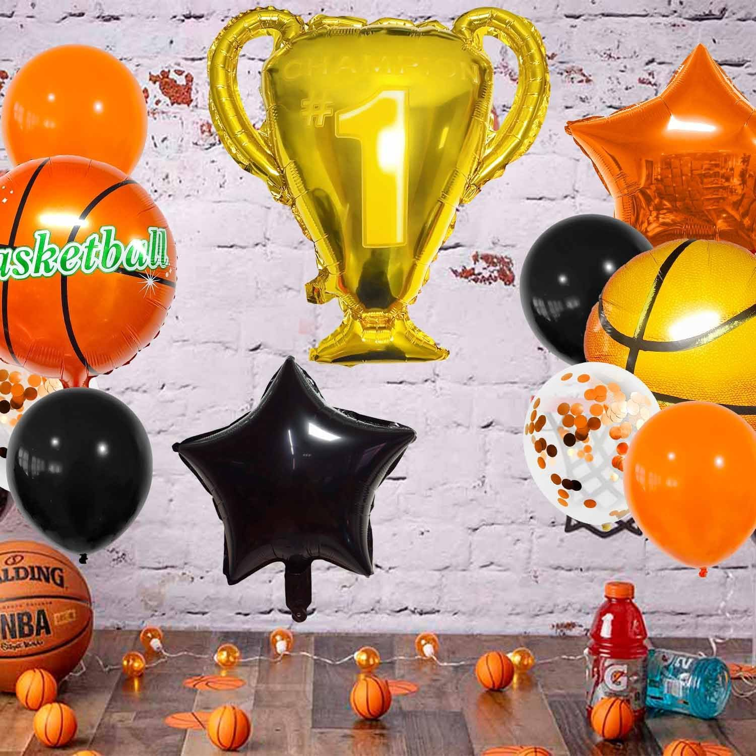 Basketball Trophy Balloon Set, 13 Pieces, Orange, Yellow, Black image number 2