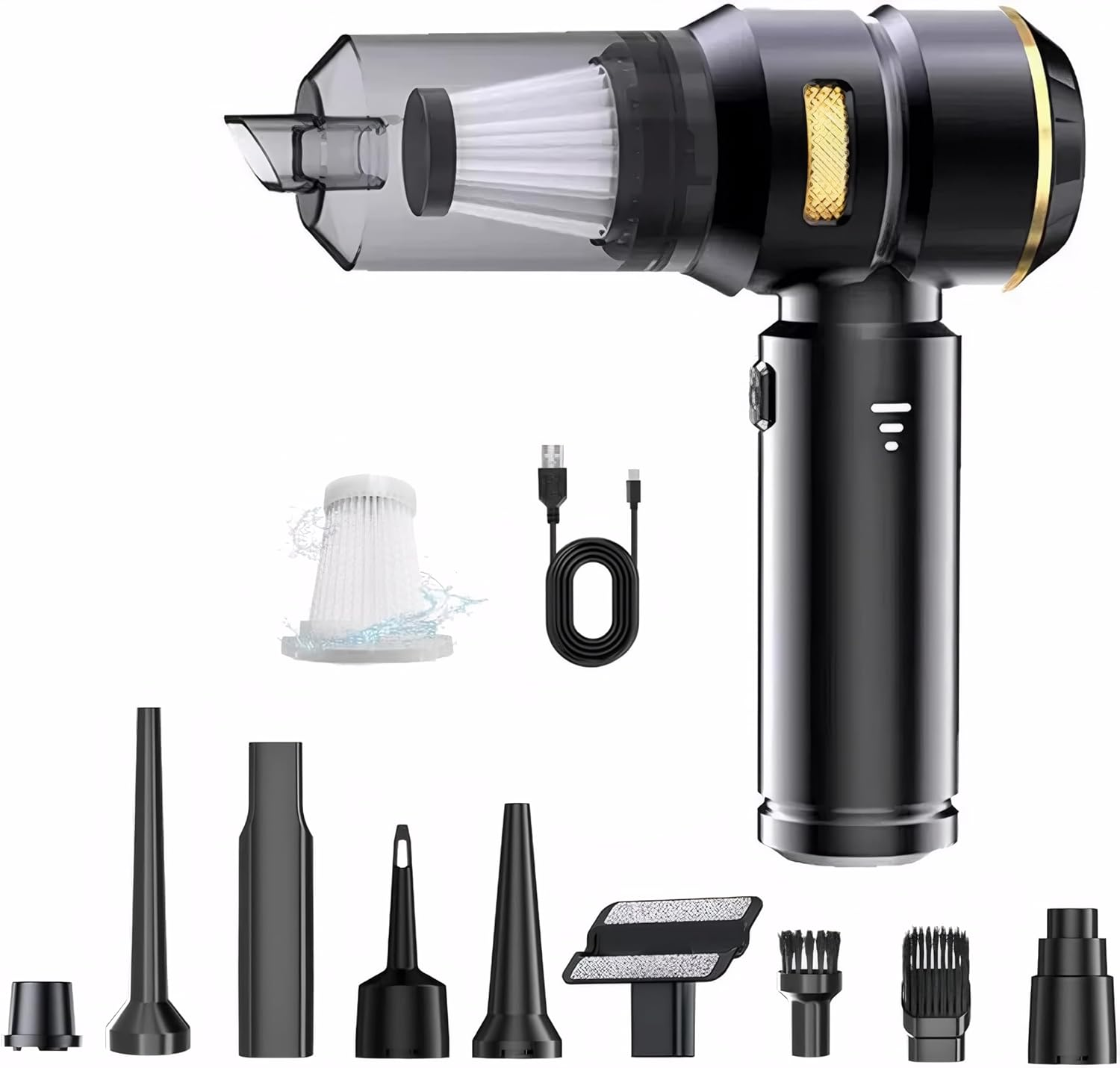 YANGGU WU Handheld Cordless Car Vacuum Cleaner-25000Pa Powerful Suction(3 Levels), 4 In-1 Portable Mini Air Duster, 6000Mah High Power Brushless Motor with Multi Nozzles for Car, Home & Office. image number 5