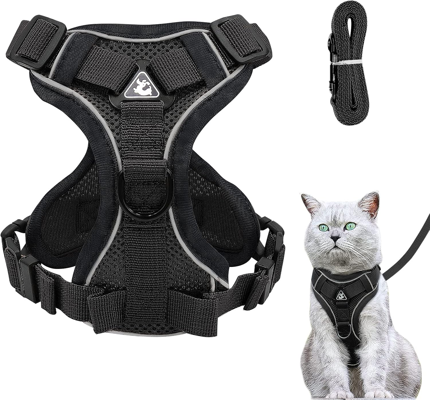 Cat Harness and Lead Set, Adjustable Kitten Harness and Lead Set with Reflective Strips Escape-Proof, Cat Vest Harness with Leash Sets for Cats Dogs Pets Walking (Lake Blue, S)