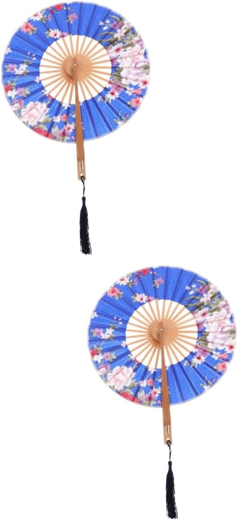 Amosfun 4Pcs Chinese Japanese round Folding Fan Handheld Vintage Bamboo Hand Fan for Women Wedding Party