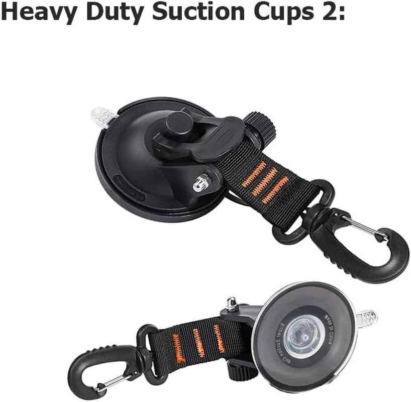 Heavy Duty Suction Cups,New 2 Pcs with Rotatable Hooks Tie down Suction Cup Camping Tarp Accessory with Viscous Silicone Strong Power for Car Awning Boat Camping Trap image number 5