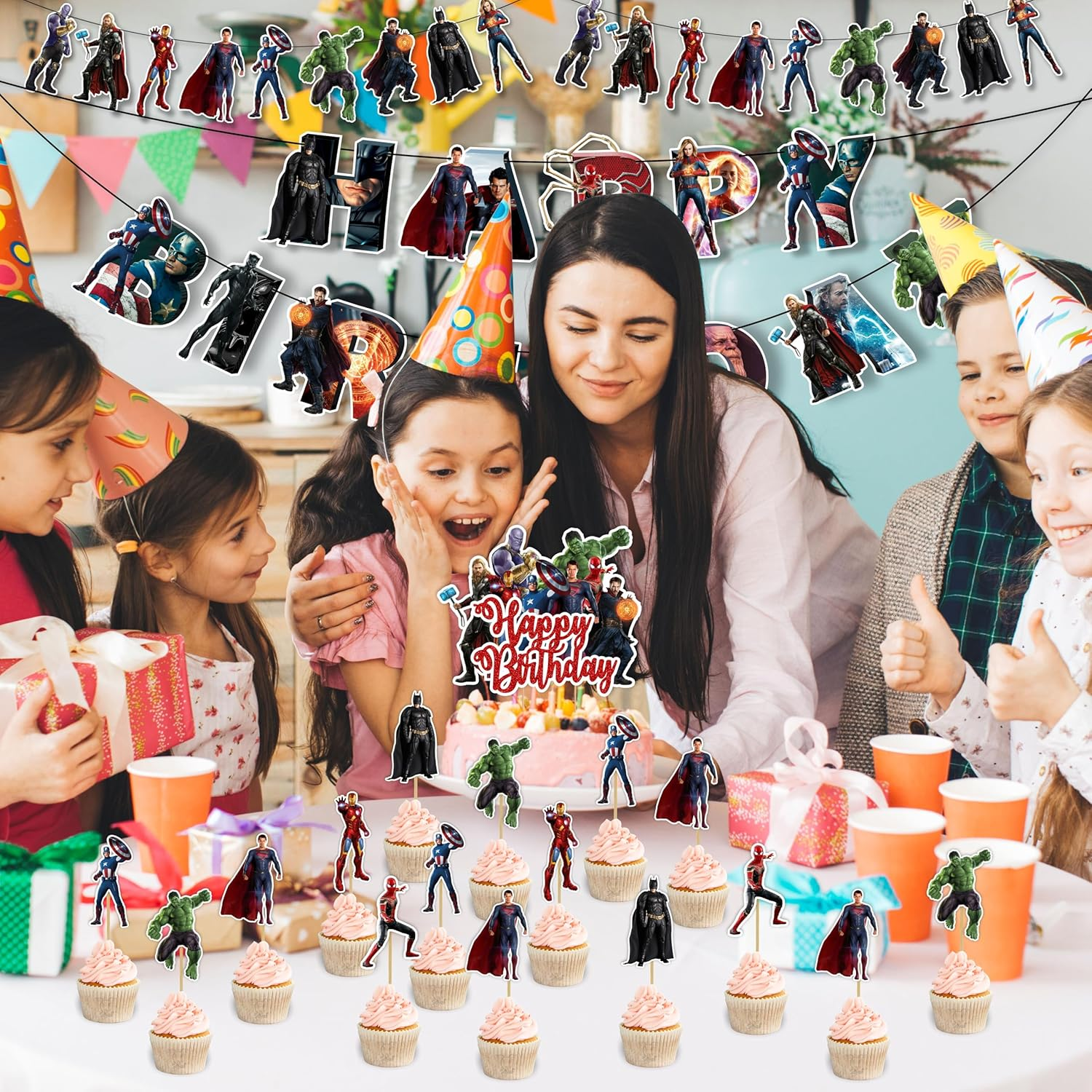 Superhero Theme Birthday Party Decoration Kit &ndash; Includes Happy Birthday Banner, Comic-Style Garland, Masks, Balloons, Table Props & Wall D&eacute;cor &ndash; Perfect&rsquo; Celebrations image number 6