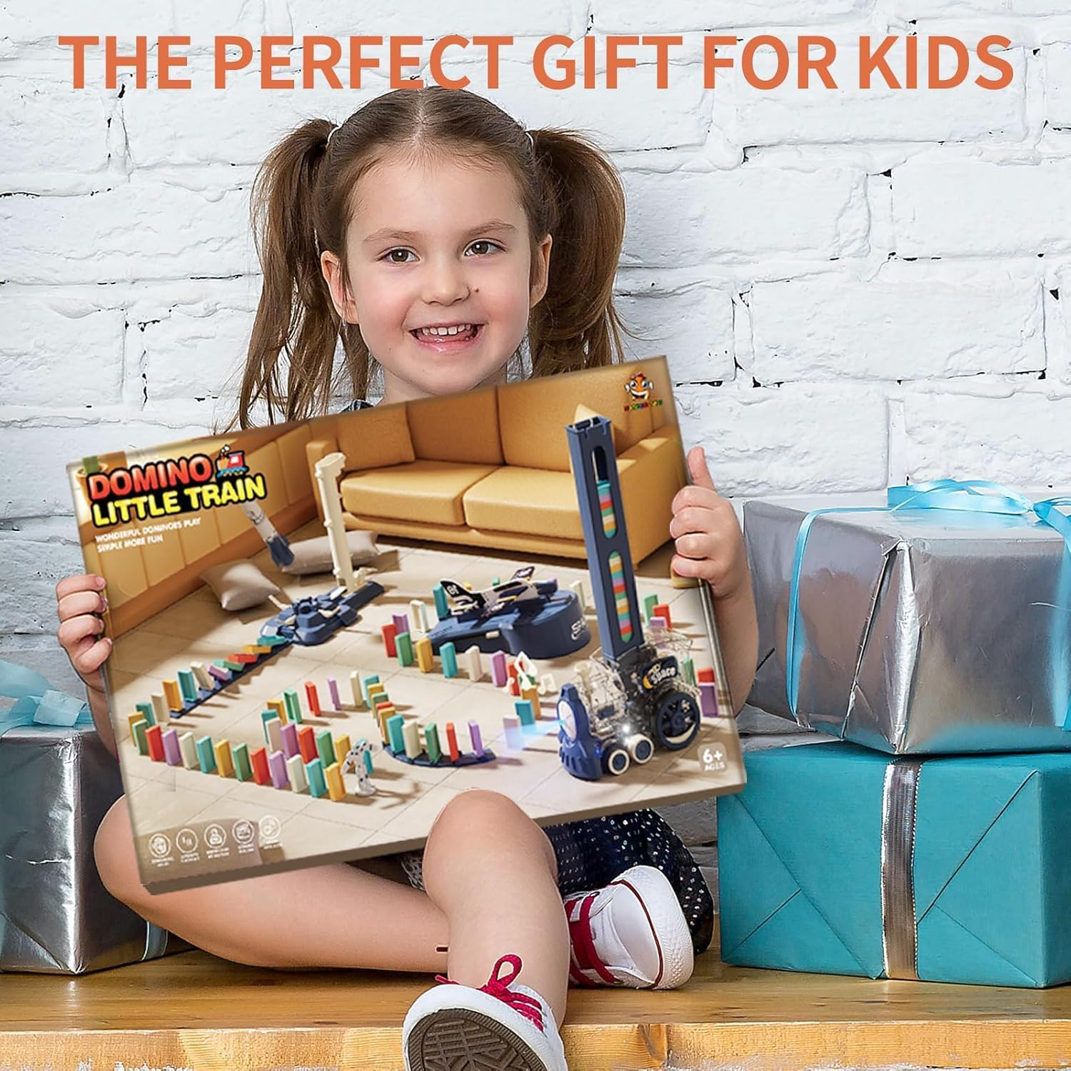 B-Qtech Domino Electric Train for Children with Sounds and Light 220Pcs, Space-Themed Astronaut Airplane Toys, Colorful Dominoes Set, Educational Play Toys for Kids Girls Boys image number 2