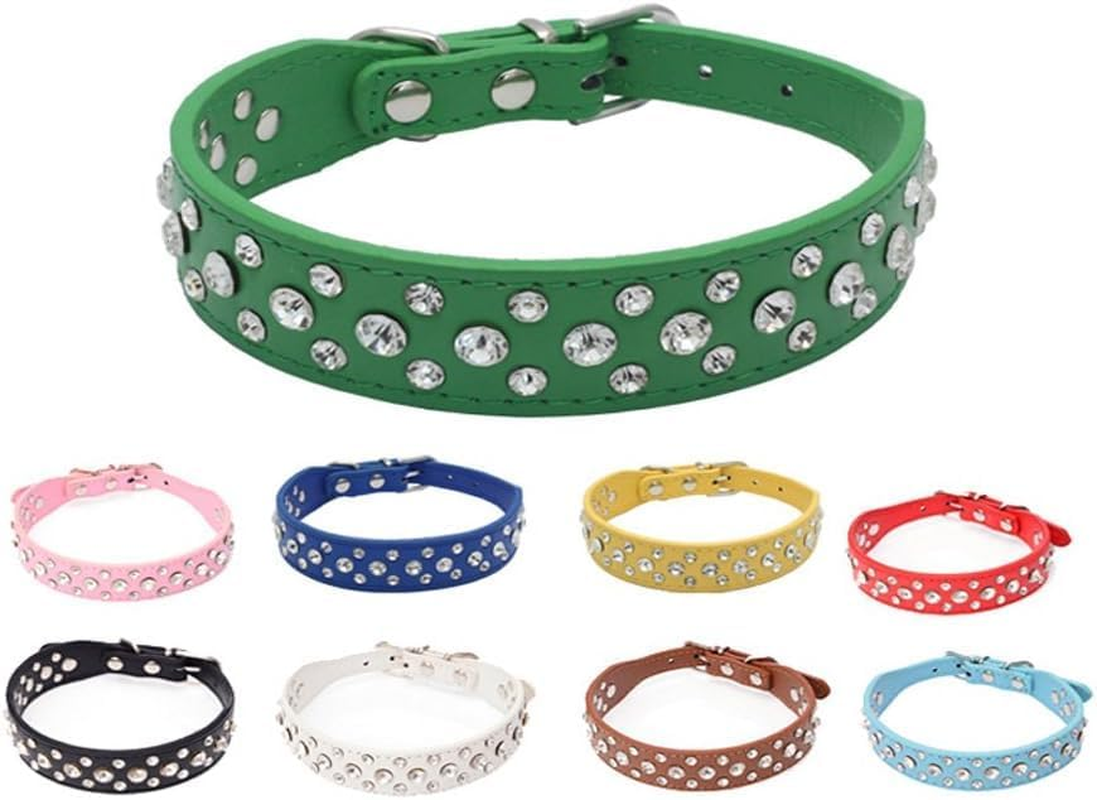 Rhinestone Leather Bling Crystal Pet Dog Cat Collars for Small Medium (White, M) image number 1