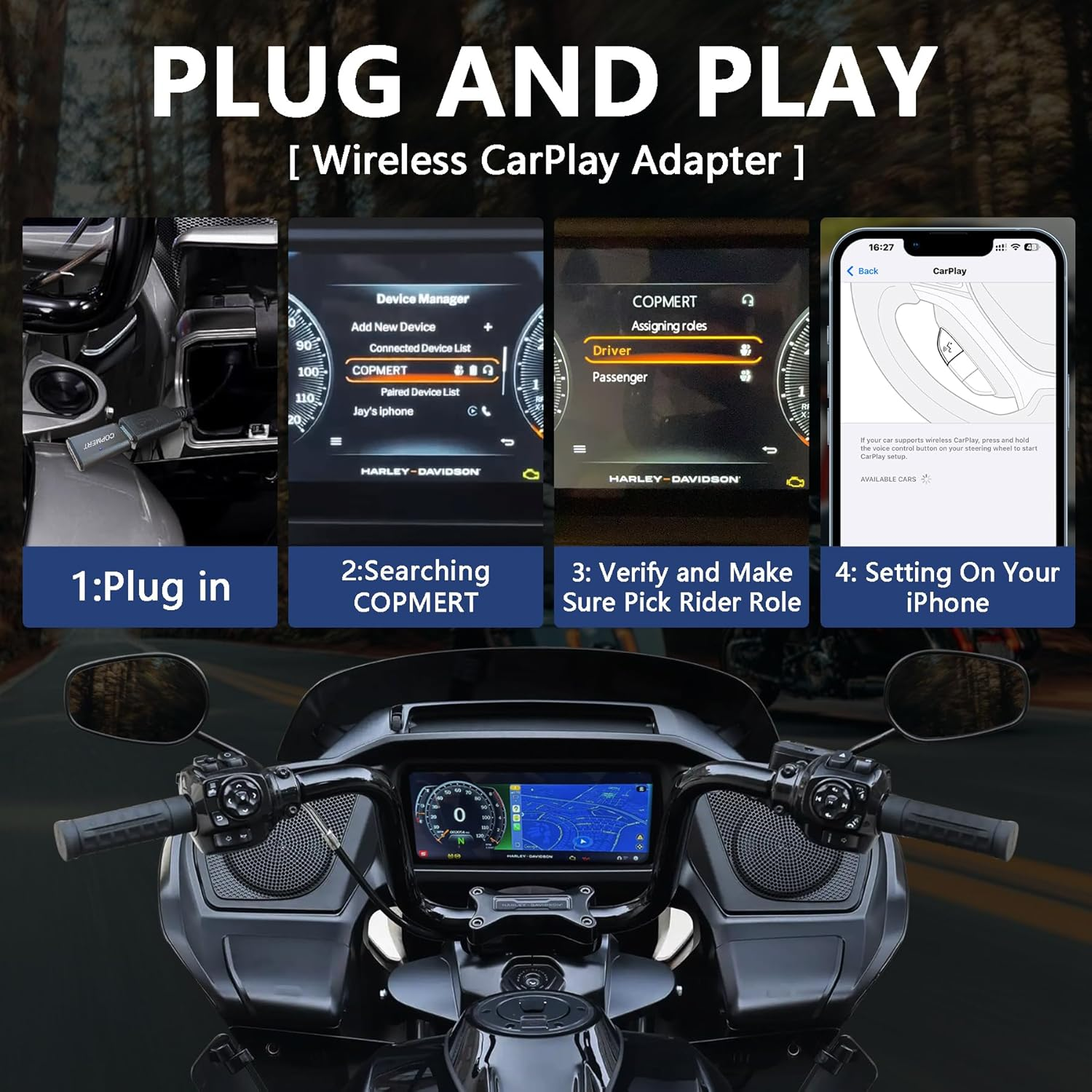 Motorcycle Wireless Carplay Adapter Compatible with Harley Davidson 2024 Road Glide/Street Glide 2025 Street Glide Accessories Carplay Adapter Port Plug and Play image number 1