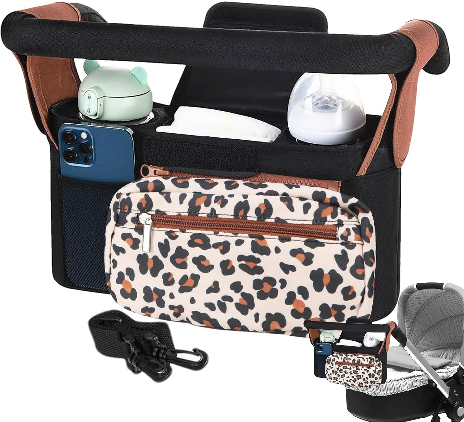 Stroller Bag Organizer | Water-Resistant Stroller Bag Attachment Baby Stroller Bag,Stroller Accessory Bag Stroller Pouch with Multiple Pockets for Bottles Diapers Wipes