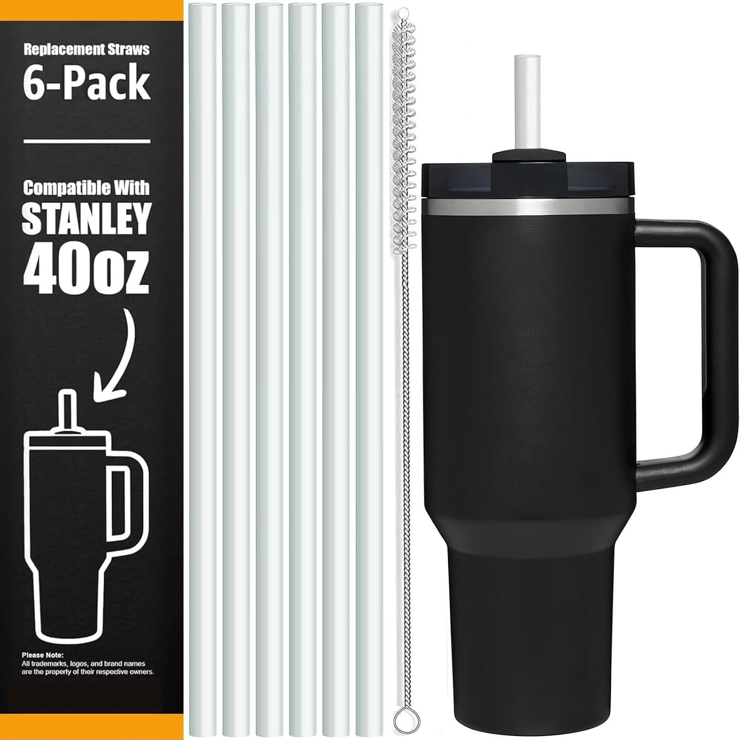 VITEVER Replacement Straw Compatible with Stanley 40 Oz 30 Oz Cup Tumbler, 6 Reusable Straws with 1 Cleaning Brush,Plastic (Clear)
