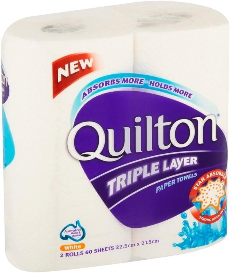 Quilton 3 Ply Paper Towel Roll, White, (Pack of 2)