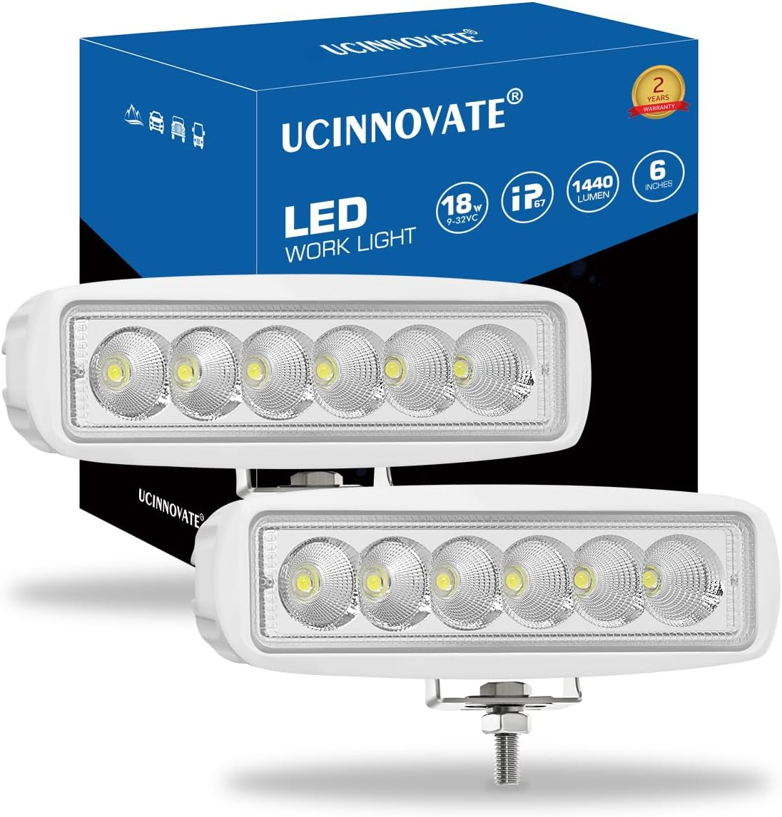 UCINNOVATE Marine LED Boat Light 2 Pack, 6 Inch LED Marine Spotlights Waterproof, Deck Dock Flood Light for Boat Accessories Pontoon Fishing Truck SUV ATV 12V White image number 1