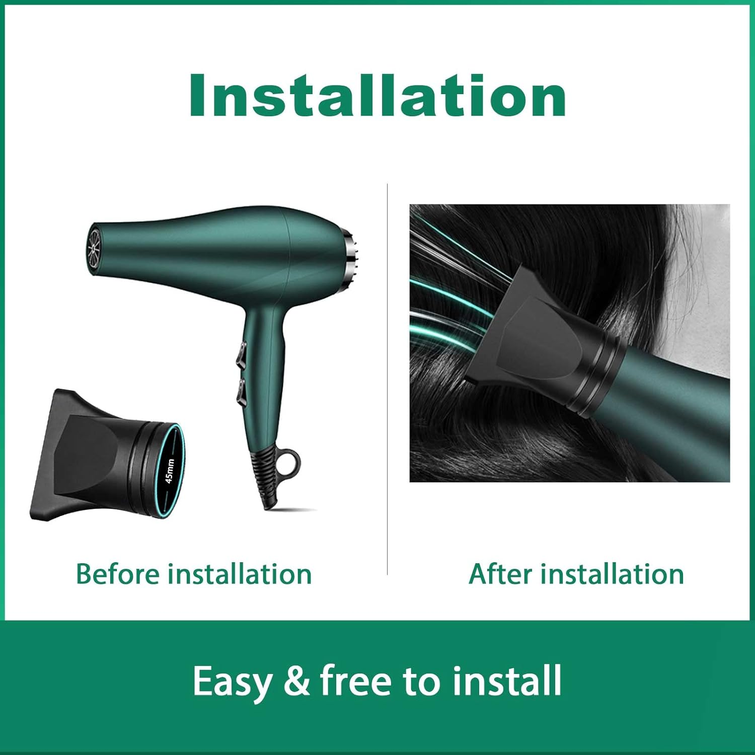 2PCS YAFIYGI Hair Dryer Attachment Universal Plastic Blower Nozzle Replace the Styling Professional Salon Hairdressing Tool of Blow Flat Hair Salon Only for Outer Diameter 4.2Cm to 4.6Cm