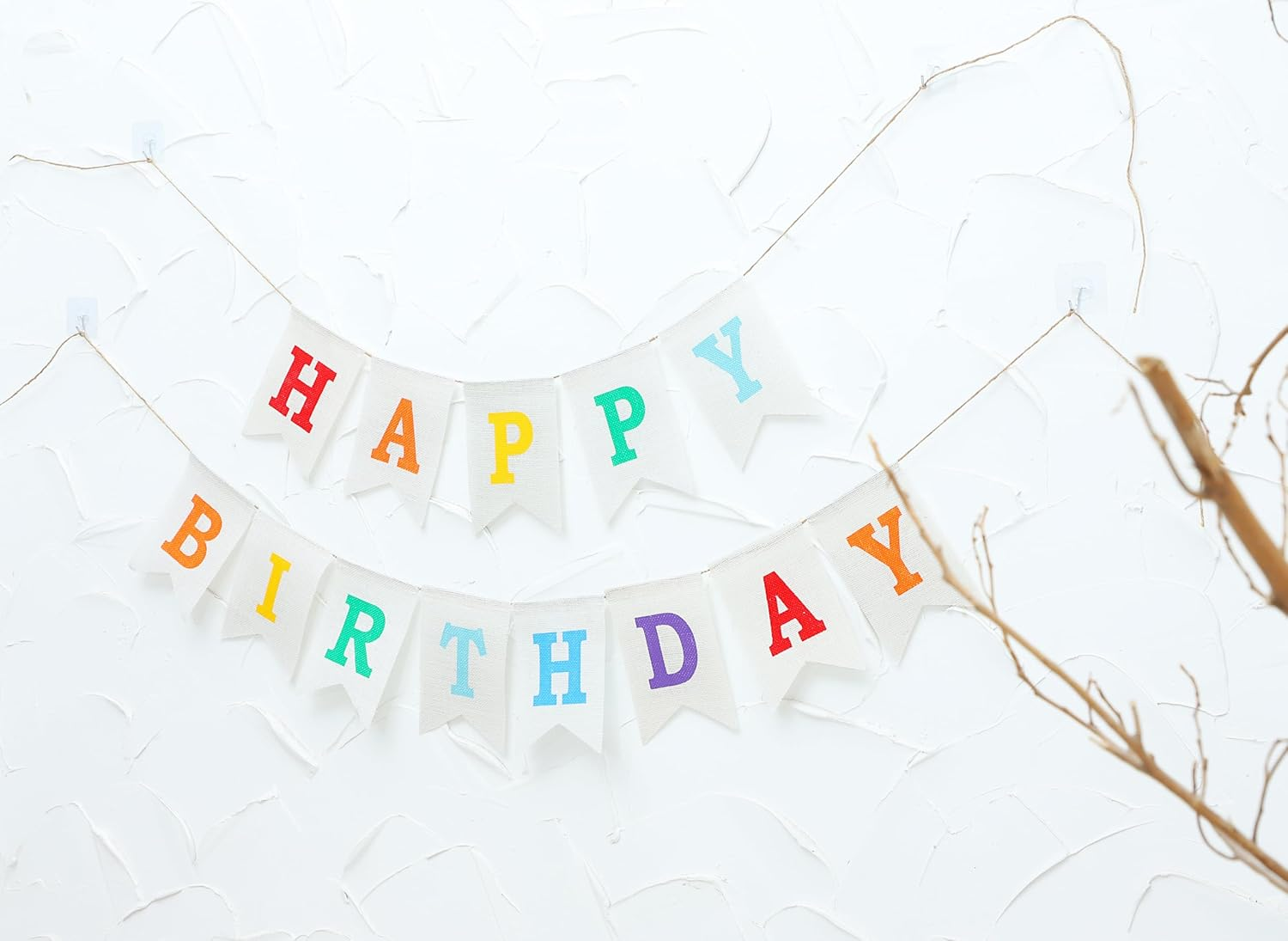 LOVENJOY Happy Birthday Banner Burlap Neutral Rustic Colorful Happy Birthday Party Decorations Bunting Sign