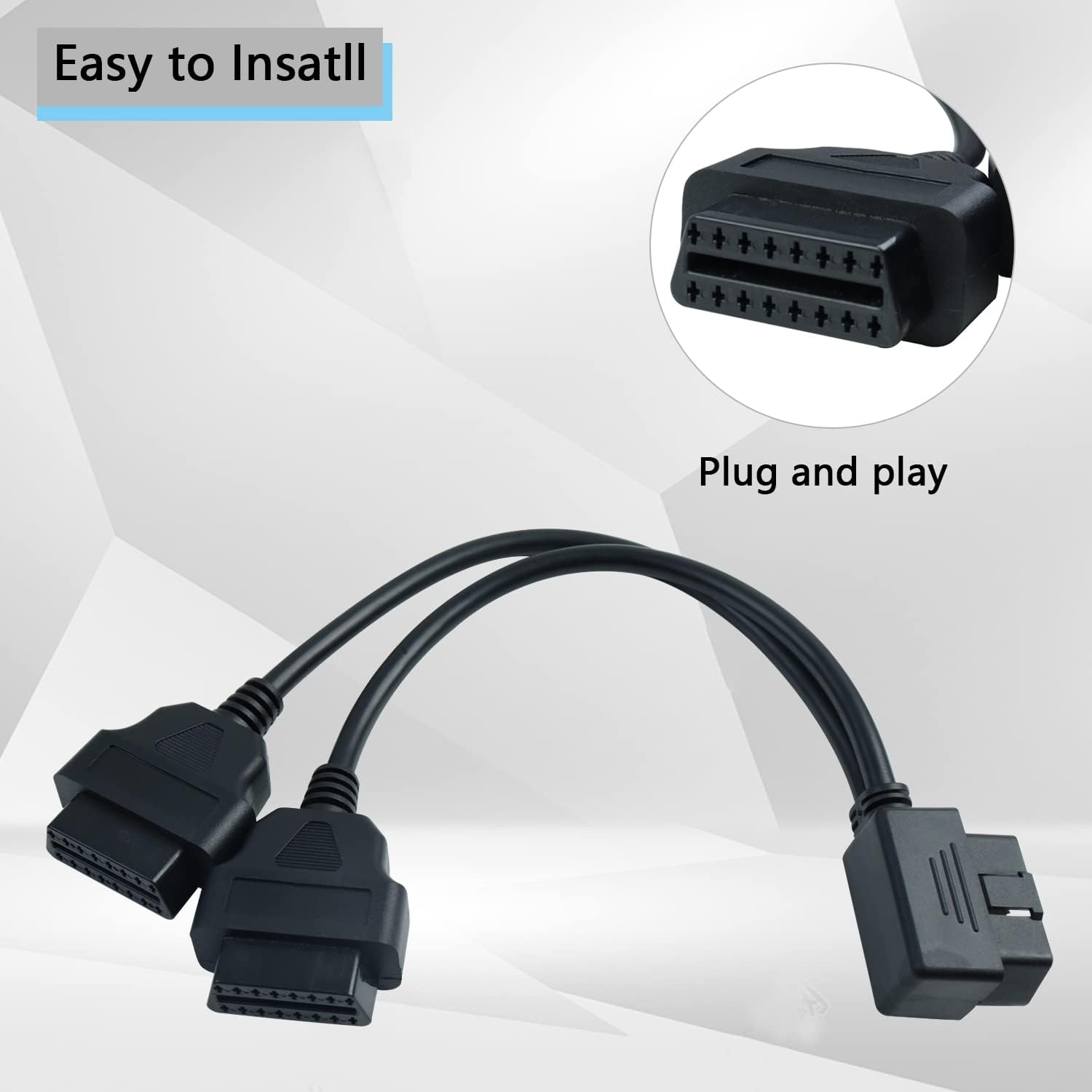 OBD2 Right Angle Splitter Y Cable Male Splitter to 2 Female Extension Cable 30Cm/12 image number 3