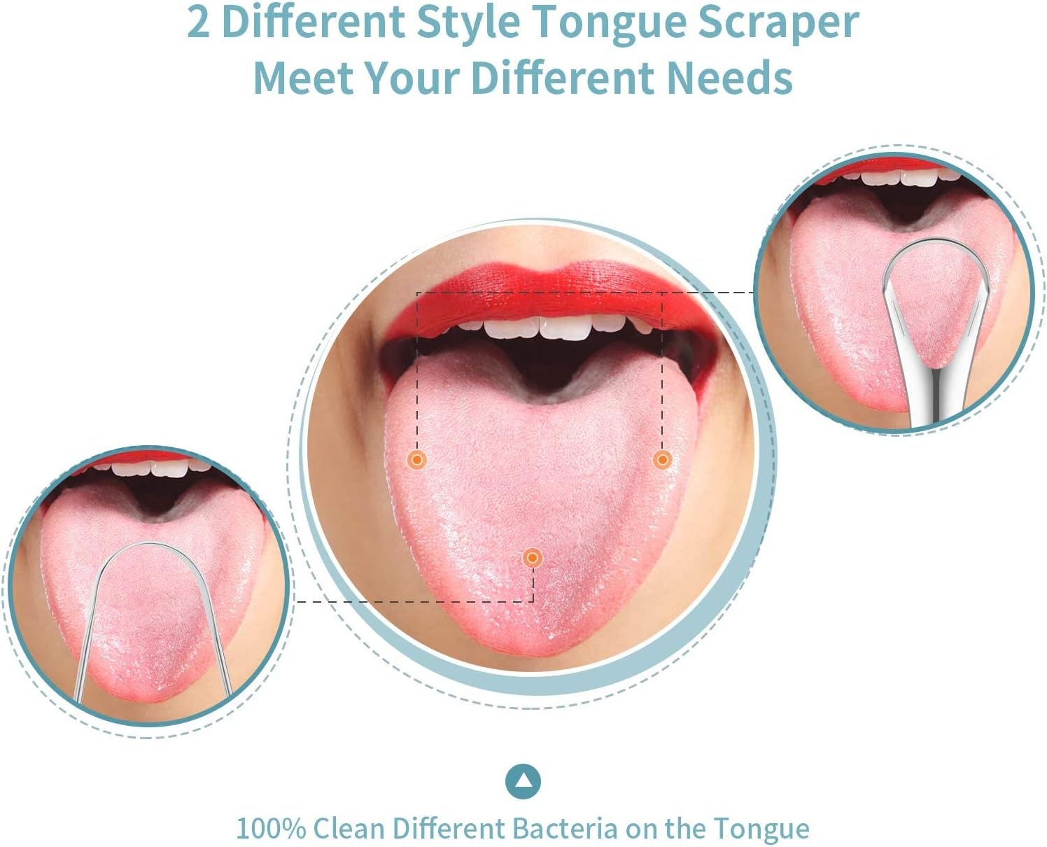 Tongue Scraper Set（4 Pack）, Tongue Scrapers for Adults Kids, Easy to Use and Clean, Help Fight Bad Breath Portable Tongue Scraper Stainless Steel Tongue Cleaners Set with Travel Case image number 3