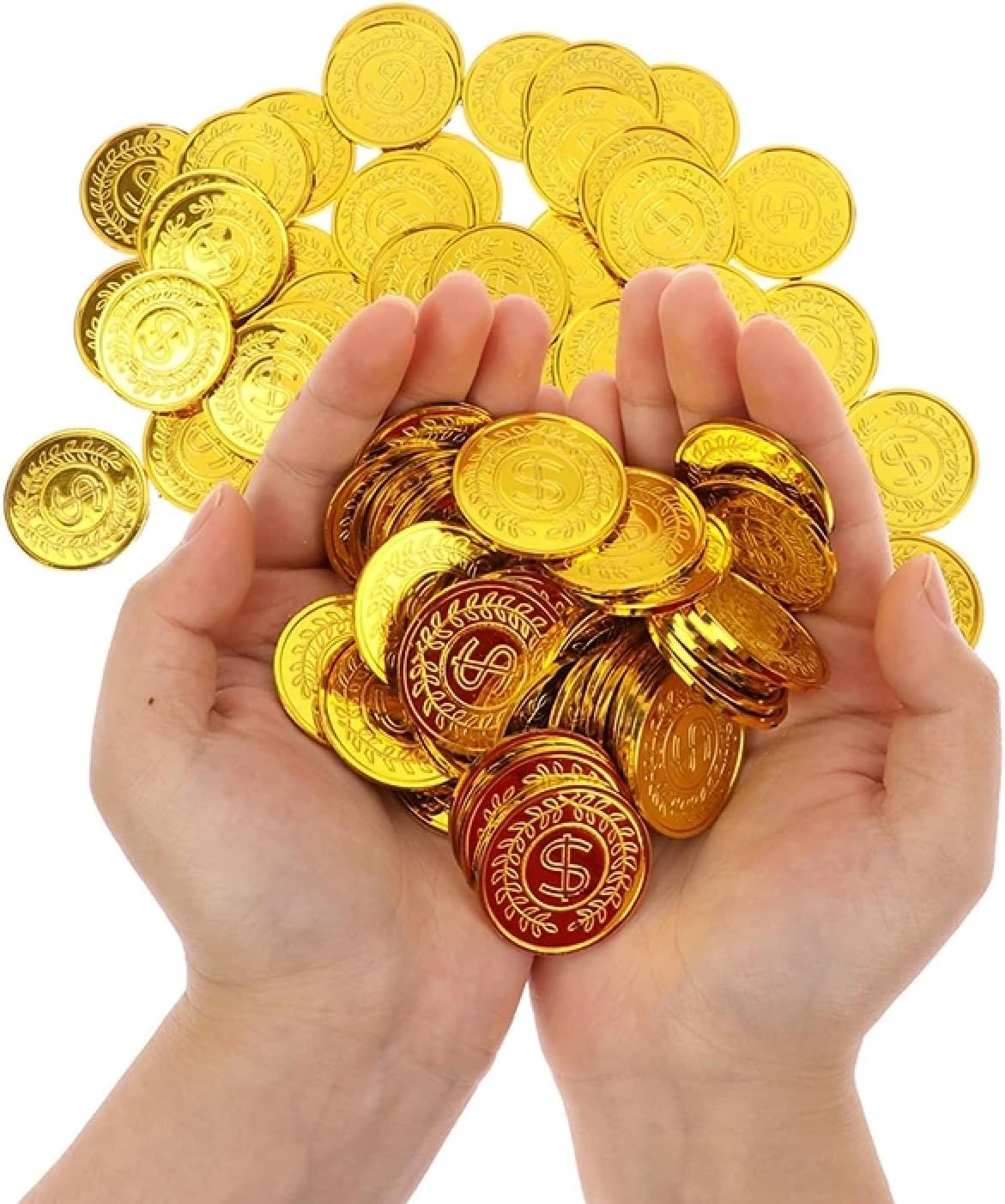 100Pcs Plastic Gold Coins, Pirate Gold Coins Commemorative Gold Coins for Party Bags,Party Favours, Classroom Reward, Treasure Hunt Game, (3.5Cm/1.37In) image number 1