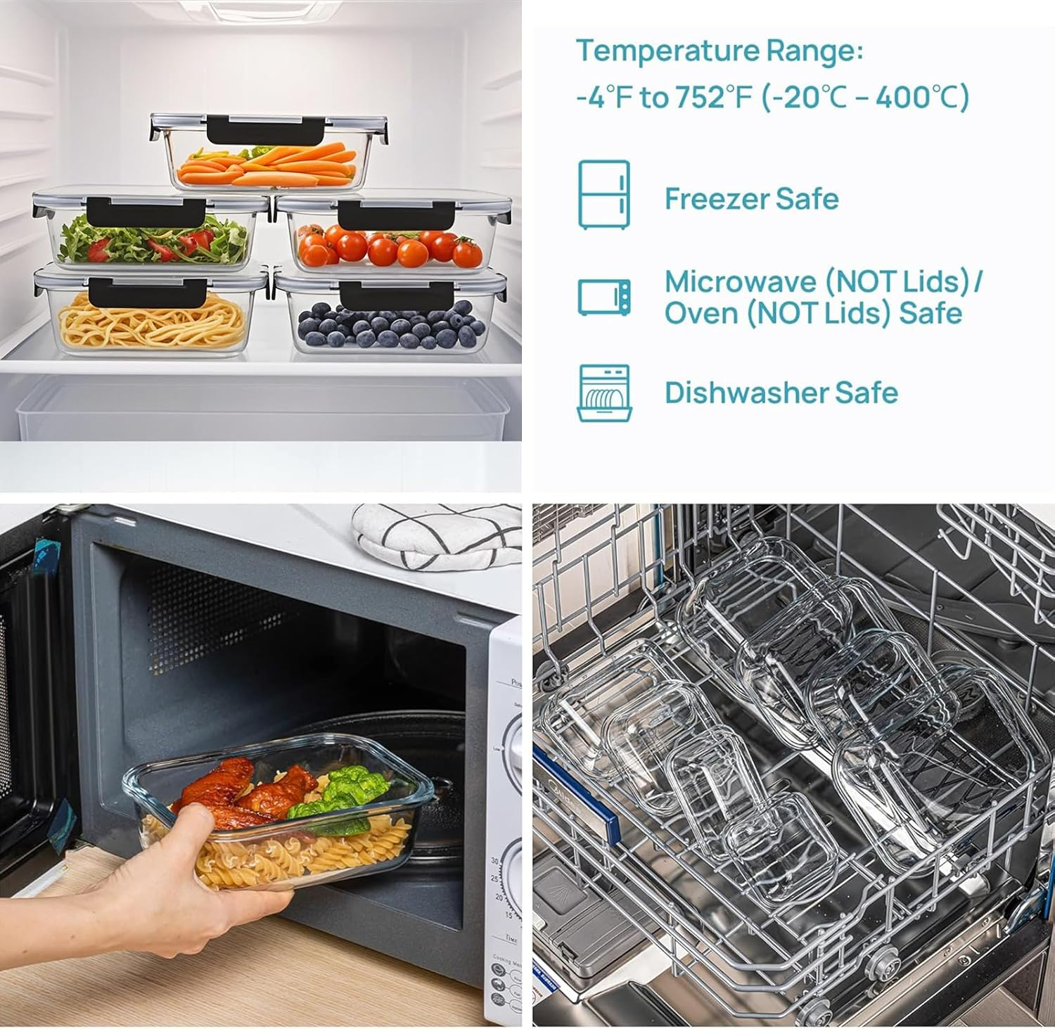 Glass Food Storage Containers Set BPA Free, Airtight & Leakproof Lids, High Borosilicate Glass for Meal Prep, Lunch & Leftovers, Food Safe Kitchen Organization Containers (Transparent 5-Piece Set) image number 2